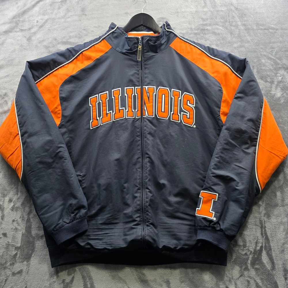 Colosseum Illinois Jacket XL Navy Orange Mens Full Zip Windbreaker Embroidered